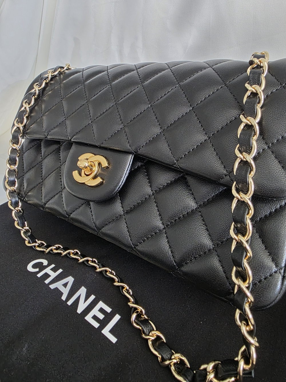 Chanel Black Quilted Lambskin Classic Flap Bag with Gold Hardware